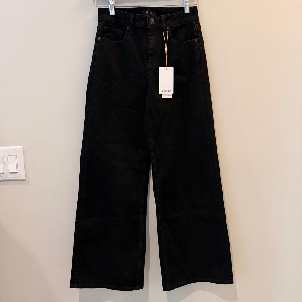 Quince Bella Stretch Wide Leg Jeans Denim Date Trip Vaca Black 26 Regular NWT - Picture 2 of 13